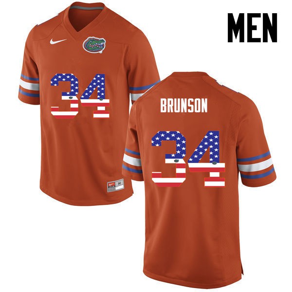 Florida Gators Men #34 Lacedrick Brunson College Football USA Flag Fashion Orange